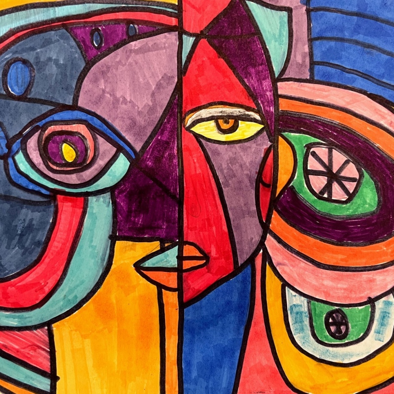 Abstrakcyjny portret- rysunek markerami