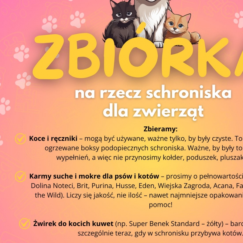 Plakat zbiórka na rzecz schroniska