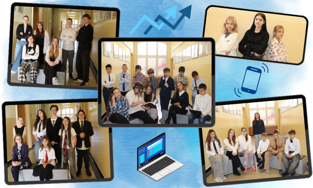 Zdjęcia uczniów z różnych klas w dniu biznesmena ubranych w biznesowe stroje wg uczniów