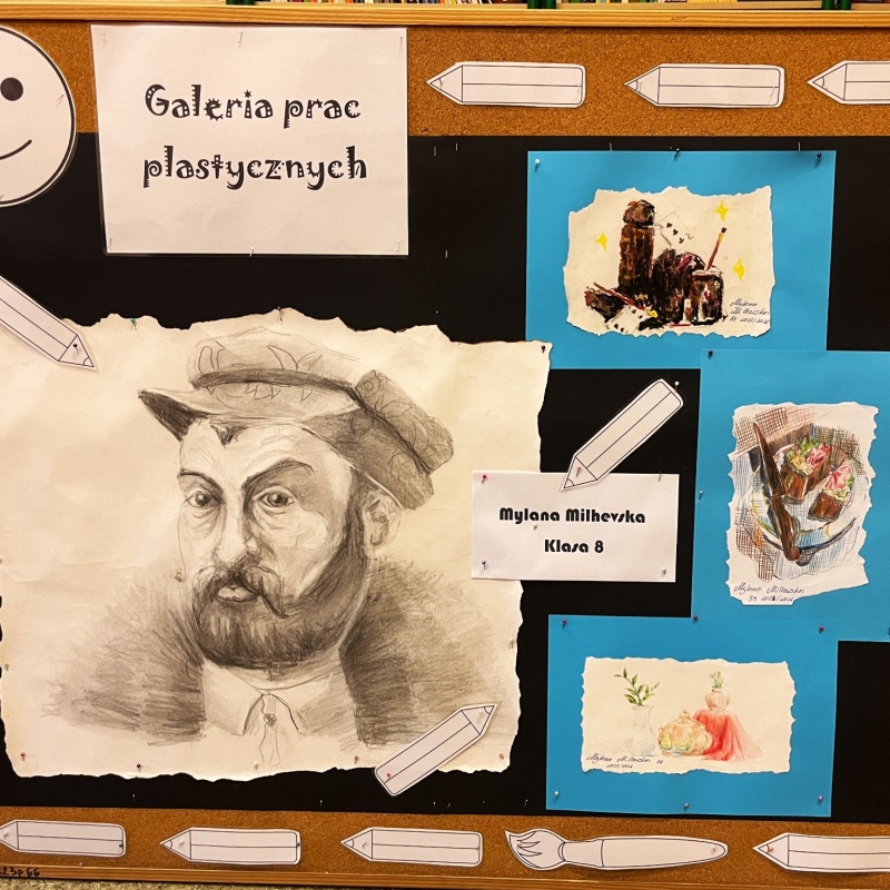 Prace Mylany Milhevskiej- ucznnicy klasy 8 wykonane ołówkiem i pastelami olejnymi
