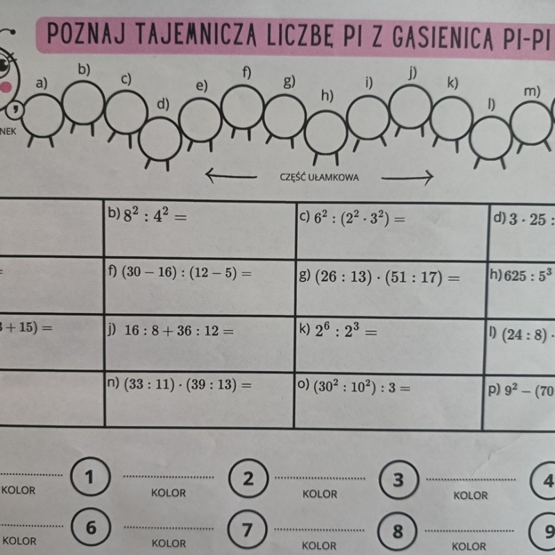 karta pracy z zadaniami  matematycznymi