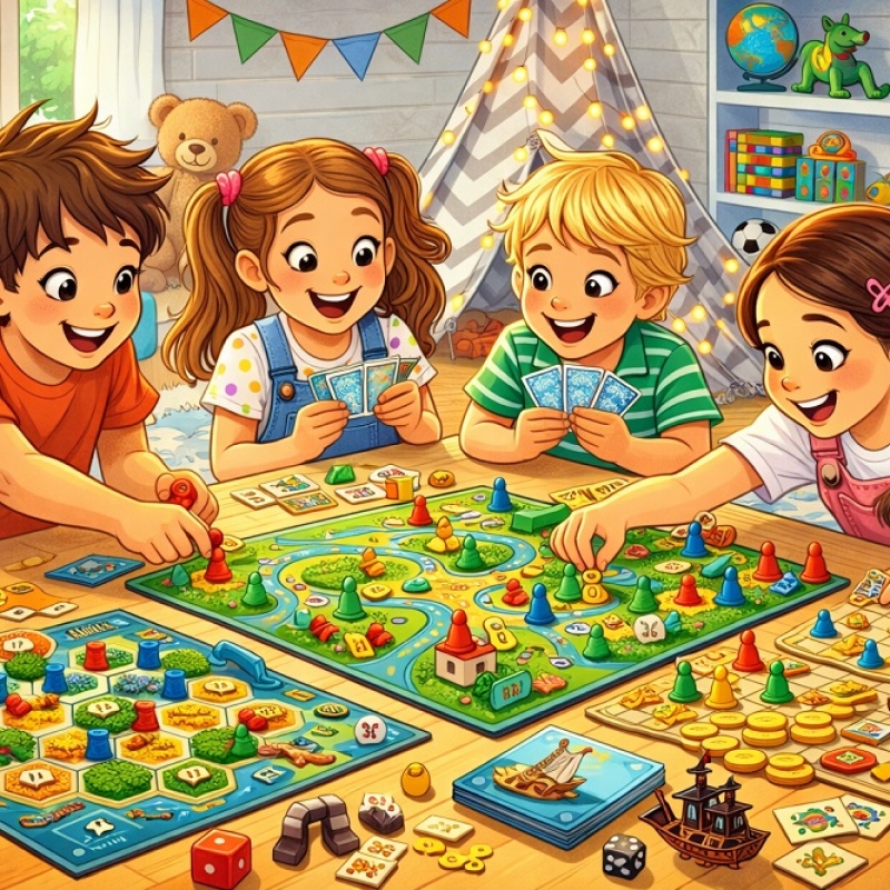 animowany rysunek dzieci grających w grę planszową