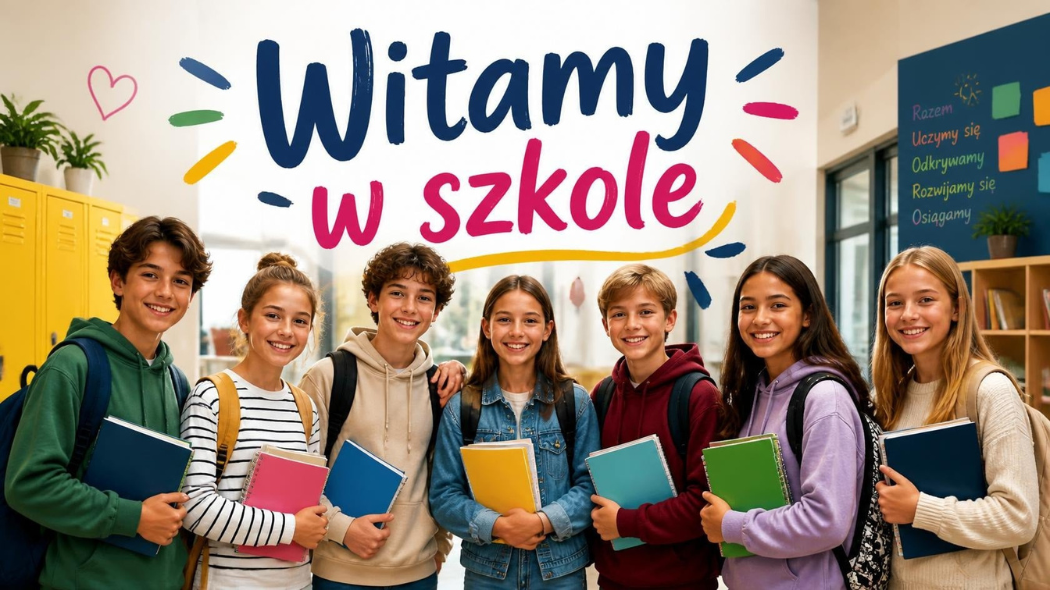 obraz wygenerowany przez AI uczniów z zeszytami
