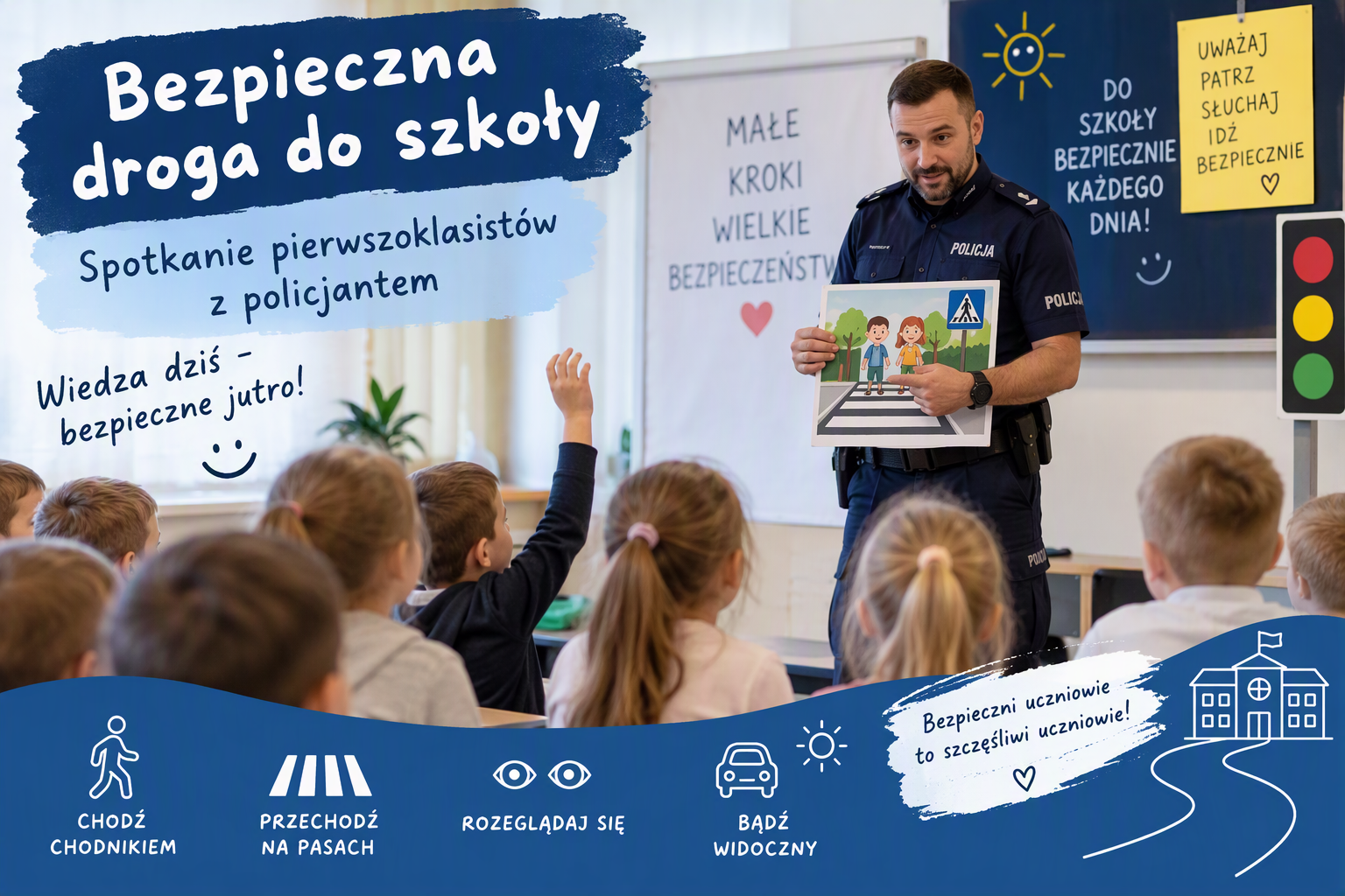 grafika wygenerowana przez AI plakat o bezpiecznej drodze do szkoły