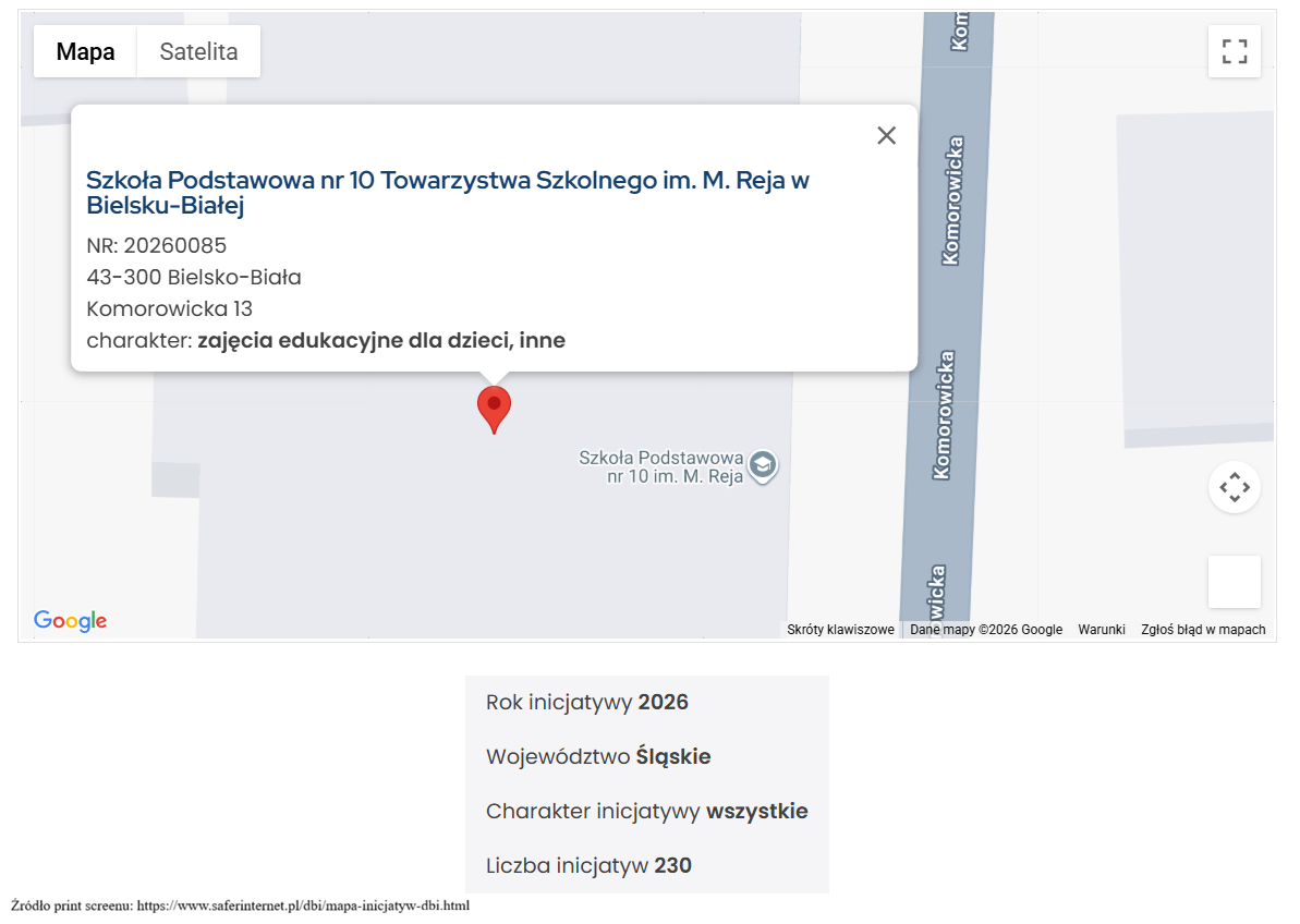 Mapa inicjatyw DBI 2026 nasza szkoła zaznaczona na mapie